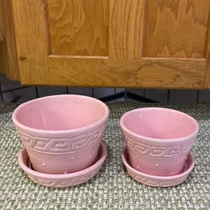 Set of 2 Vintage McCoy Pink Greek Hob Nail Flower Pots